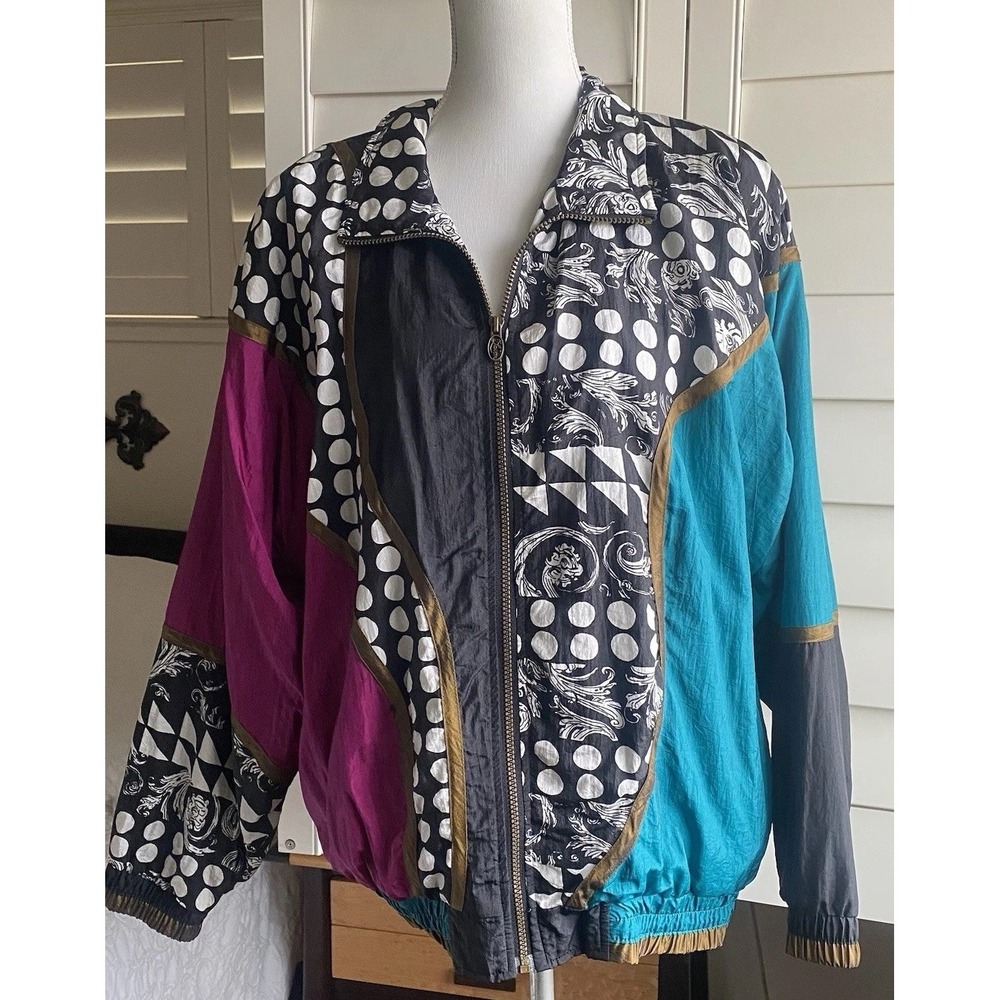 vtg Lavon Windbreaker Jacket Women XL Mix media 90s‎ Retro Colorblock Zip Up